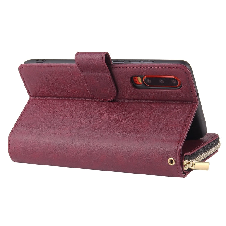 For Huawei P30 Zipper Wallet Bag Horizontal Flip PU Leather Case with Holder & 9 Card Slots & Wallet & Lanyard & Photo Frame