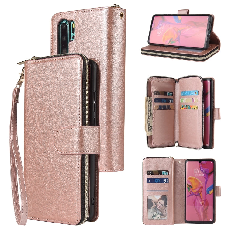 For Huawei P30 Pro Zipper Wallet Bag Horizontal Flip PU Leather Case with Holder & 9 Card Slots & Wallet & Lanyard & Photo Frame