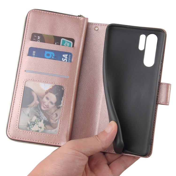 For Huawei P30 Pro Zipper Wallet Bag Horizontal Flip PU Leather Case with Holder & 9 Card Slots & Wallet & Lanyard & Photo Frame