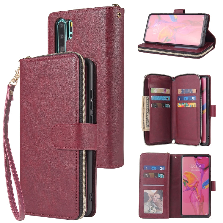 For Huawei P30 Pro Zipper Wallet Bag Horizontal Flip PU Leather Case with Holder & 9 Card Slots & Wallet & Lanyard & Photo Frame