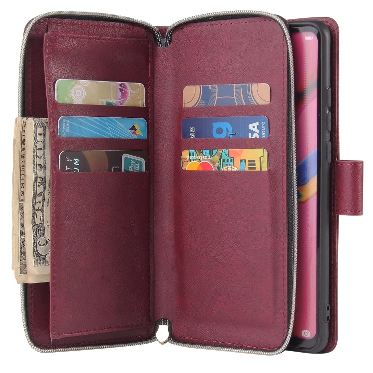 For Huawei P30 Pro Zipper Wallet Bag Horizontal Flip PU Leather Case with Holder & 9 Card Slots & Wallet & Lanyard & Photo Frame