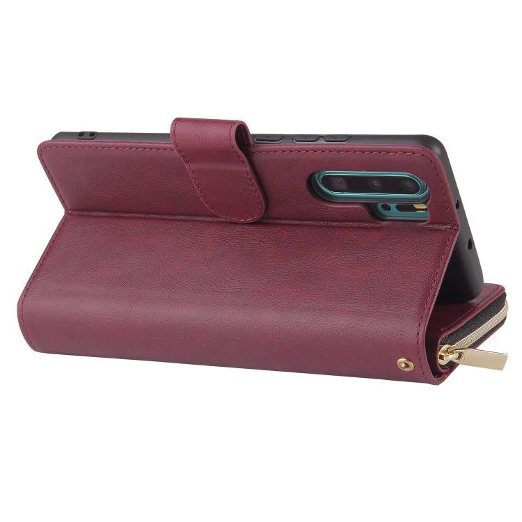 For Huawei P30 Pro Zipper Wallet Bag Horizontal Flip PU Leather Case with Holder & 9 Card Slots & Wallet & Lanyard & Photo Frame