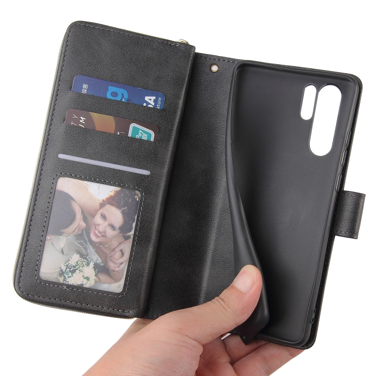 For Huawei P30 Pro Zipper Wallet Bag Horizontal Flip PU Leather Case with Holder & 9 Card Slots & Wallet & Lanyard & Photo Frame