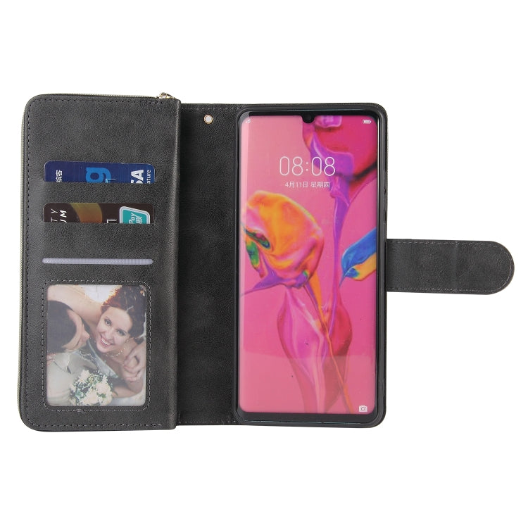 For Huawei P30 Pro Zipper Wallet Bag Horizontal Flip PU Leather Case with Holder & 9 Card Slots & Wallet & Lanyard & Photo Frame
