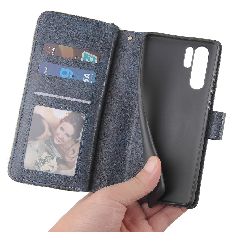For Huawei P30 Pro Zipper Wallet Bag Horizontal Flip PU Leather Case with Holder & 9 Card Slots & Wallet & Lanyard & Photo Frame