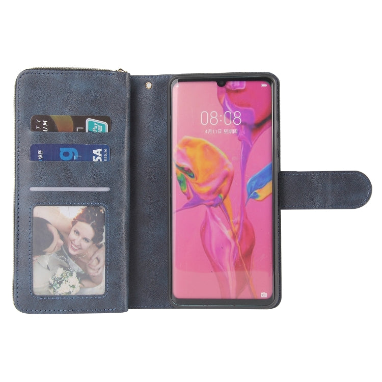 For Huawei P30 Pro Zipper Wallet Bag Horizontal Flip PU Leather Case with Holder & 9 Card Slots & Wallet & Lanyard & Photo Frame