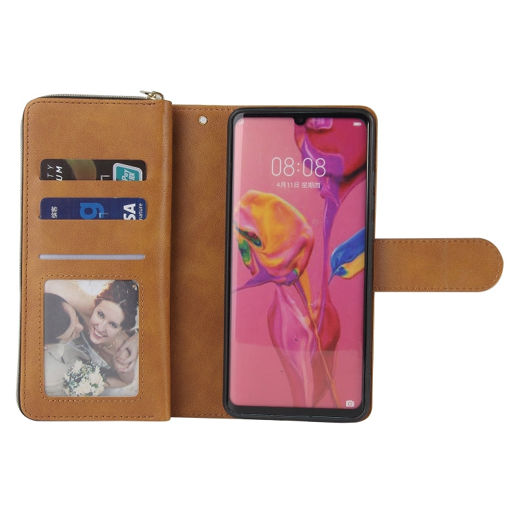 For Huawei P30 Pro Zipper Wallet Bag Horizontal Flip PU Leather Case with Holder & 9 Card Slots & Wallet & Lanyard & Photo Frame