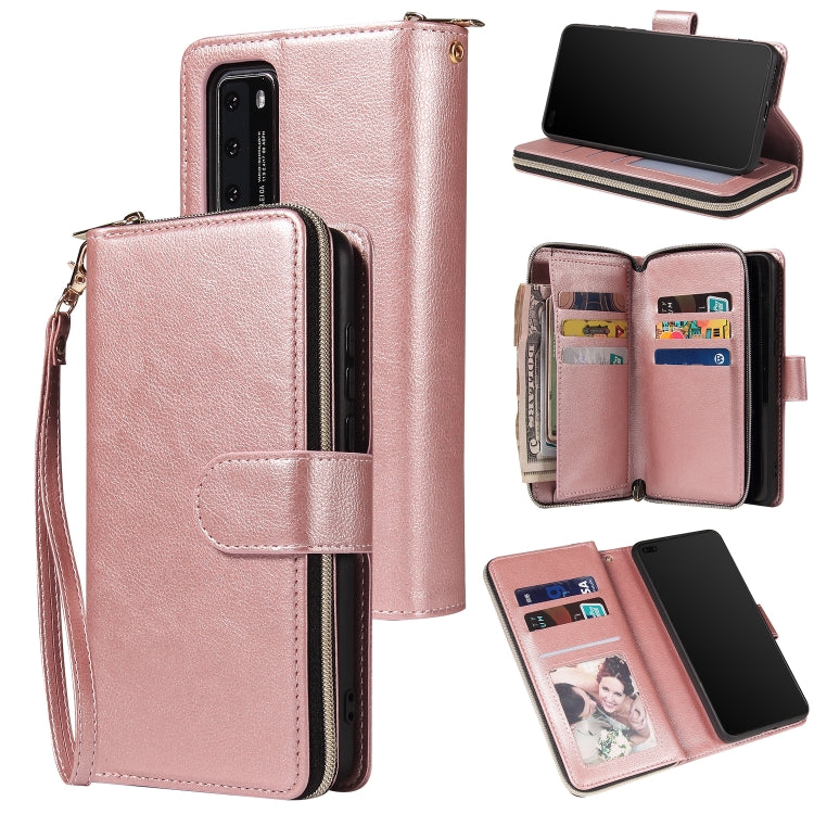 For Huawei P40 Zipper Wallet Bag Horizontal Flip PU Leather Case with Holder & 9 Card Slots & Wallet & Lanyard & Photo Frame