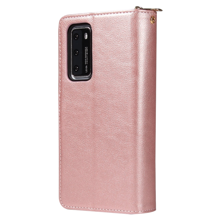 For Huawei P40 Zipper Wallet Bag Horizontal Flip PU Leather Case with Holder & 9 Card Slots & Wallet & Lanyard & Photo Frame