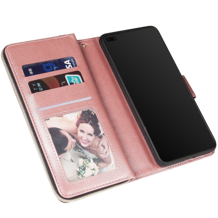 For Huawei P40 Zipper Wallet Bag Horizontal Flip PU Leather Case with Holder & 9 Card Slots & Wallet & Lanyard & Photo Frame