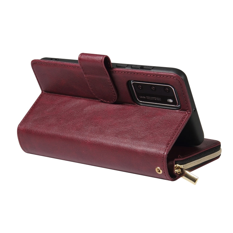 For Huawei P40 Zipper Wallet Bag Horizontal Flip PU Leather Case with Holder & 9 Card Slots & Wallet & Lanyard & Photo Frame