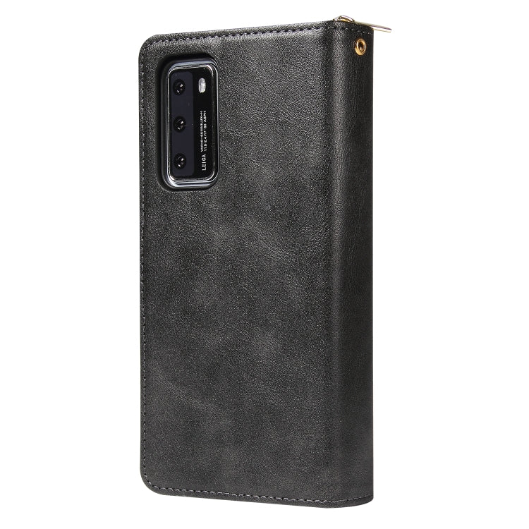 For Huawei P40 Zipper Wallet Bag Horizontal Flip PU Leather Case with Holder & 9 Card Slots & Wallet & Lanyard & Photo Frame