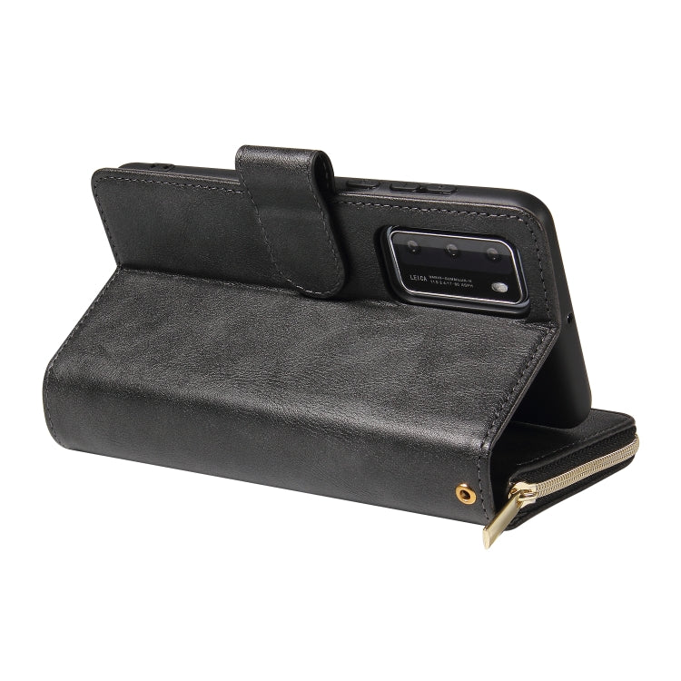 For Huawei P40 Zipper Wallet Bag Horizontal Flip PU Leather Case with Holder & 9 Card Slots & Wallet & Lanyard & Photo Frame
