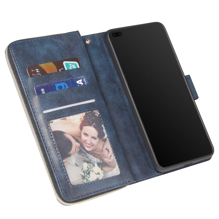 For Huawei P40 Zipper Wallet Bag Horizontal Flip PU Leather Case with Holder & 9 Card Slots & Wallet & Lanyard & Photo Frame