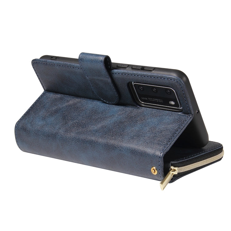 For Huawei P40 Zipper Wallet Bag Horizontal Flip PU Leather Case with Holder & 9 Card Slots & Wallet & Lanyard & Photo Frame