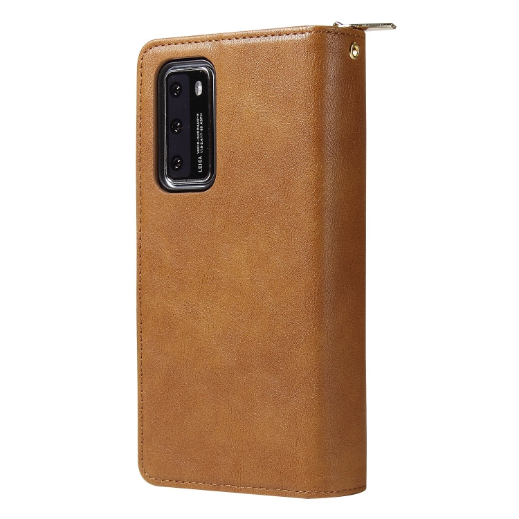 For Huawei P40 Zipper Wallet Bag Horizontal Flip PU Leather Case with Holder & 9 Card Slots & Wallet & Lanyard & Photo Frame