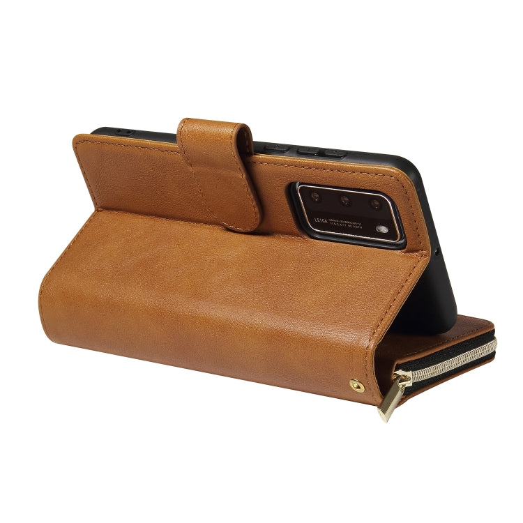 For Huawei P40 Zipper Wallet Bag Horizontal Flip PU Leather Case with Holder & 9 Card Slots & Wallet & Lanyard & Photo Frame