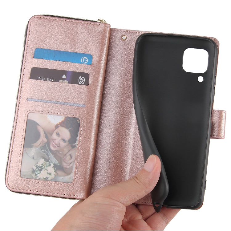 For Huawei P40 Lite Zipper Wallet Bag Horizontal Flip PU Leather Case with Holder & 9 Card Slots & Wallet & Lanyard & Photo Frame