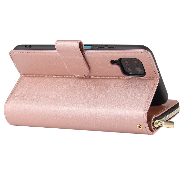 For Huawei P40 Lite Zipper Wallet Bag Horizontal Flip PU Leather Case with Holder & 9 Card Slots & Wallet & Lanyard & Photo Frame