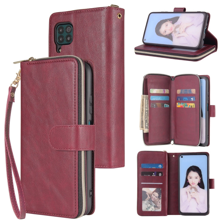 For Huawei P40 Lite Zipper Wallet Bag Horizontal Flip PU Leather Case with Holder & 9 Card Slots & Wallet & Lanyard & Photo Frame