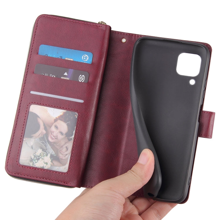 For Huawei P40 Lite Zipper Wallet Bag Horizontal Flip PU Leather Case with Holder & 9 Card Slots & Wallet & Lanyard & Photo Frame