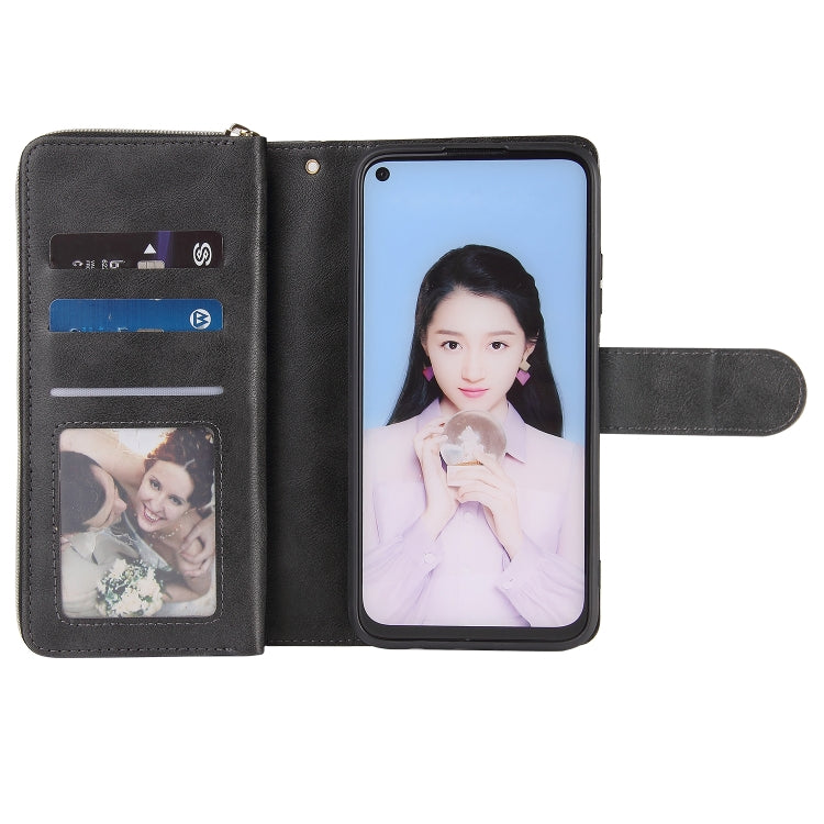 For Huawei P40 Lite Zipper Wallet Bag Horizontal Flip PU Leather Case with Holder & 9 Card Slots & Wallet & Lanyard & Photo Frame