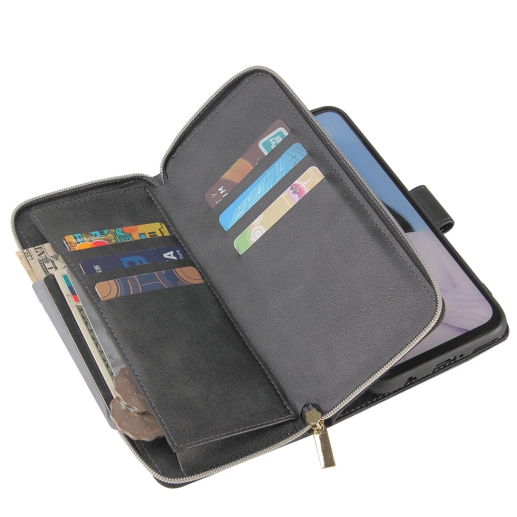 For Huawei P40 Lite Zipper Wallet Bag Horizontal Flip PU Leather Case with Holder & 9 Card Slots & Wallet & Lanyard & Photo Frame