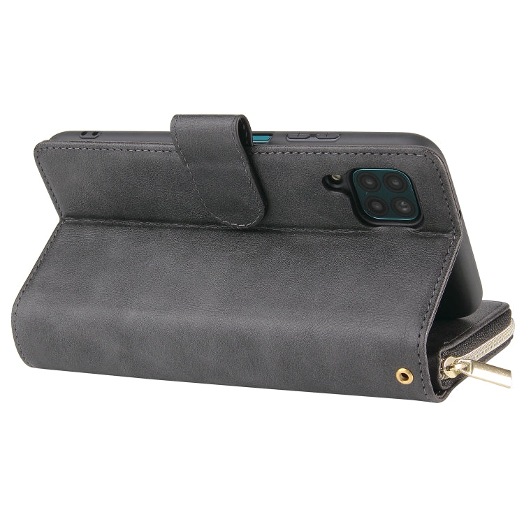 For Huawei P40 Lite Zipper Wallet Bag Horizontal Flip PU Leather Case with Holder & 9 Card Slots & Wallet & Lanyard & Photo Frame