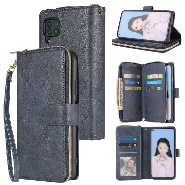 For Huawei P40 Lite Zipper Wallet Bag Horizontal Flip PU Leather Case with Holder & 9 Card Slots & Wallet & Lanyard & Photo Frame