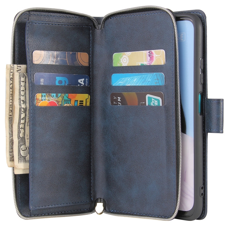 For Huawei P40 Lite Zipper Wallet Bag Horizontal Flip PU Leather Case with Holder & 9 Card Slots & Wallet & Lanyard & Photo Frame