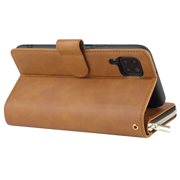 For Huawei P40 Lite Zipper Wallet Bag Horizontal Flip PU Leather Case with Holder & 9 Card Slots & Wallet & Lanyard & Photo Frame