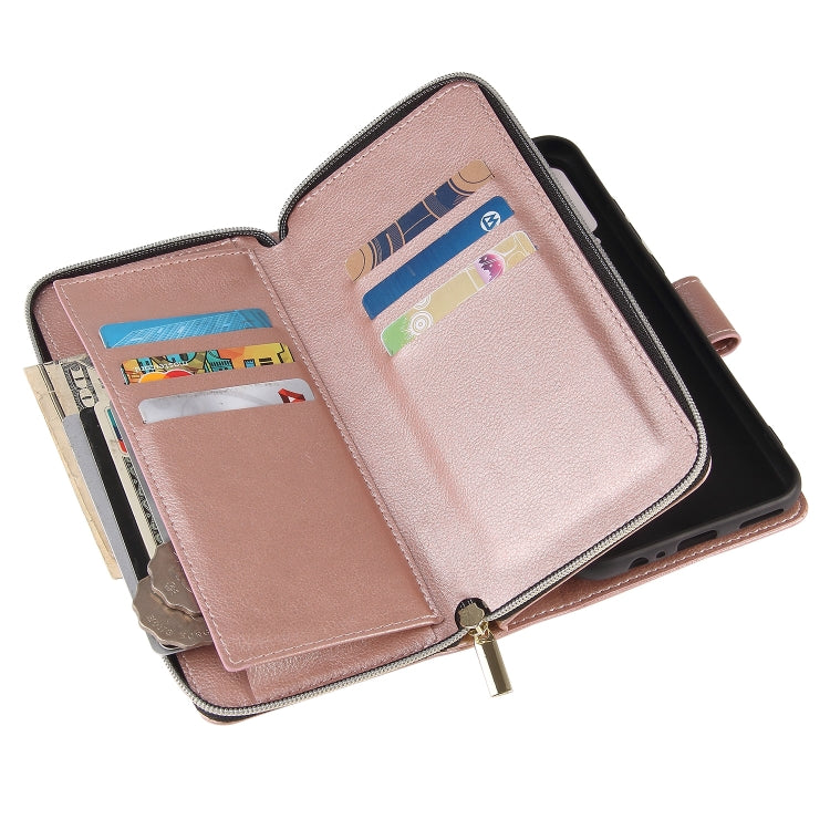 For Huawei P40 Lite E Zipper Wallet Bag Horizontal Flip PU Leather Case with Holder & 9 Card Slots & Wallet & Lanyard & Photo Frame