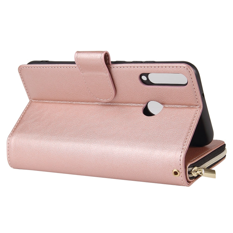 For Huawei P40 Lite E Zipper Wallet Bag Horizontal Flip PU Leather Case with Holder & 9 Card Slots & Wallet & Lanyard & Photo Frame