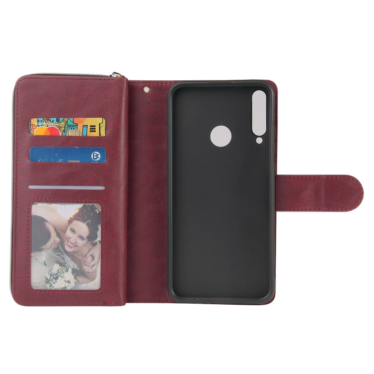 For Huawei P40 Lite E Zipper Wallet Bag Horizontal Flip PU Leather Case with Holder & 9 Card Slots & Wallet & Lanyard & Photo Frame