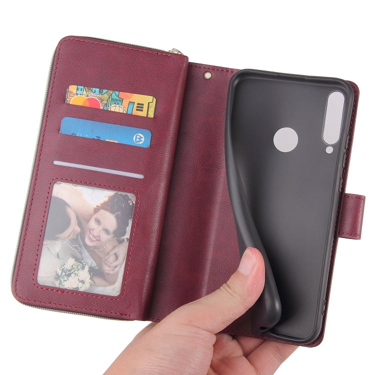 For Huawei P40 Lite E Zipper Wallet Bag Horizontal Flip PU Leather Case with Holder & 9 Card Slots & Wallet & Lanyard & Photo Frame