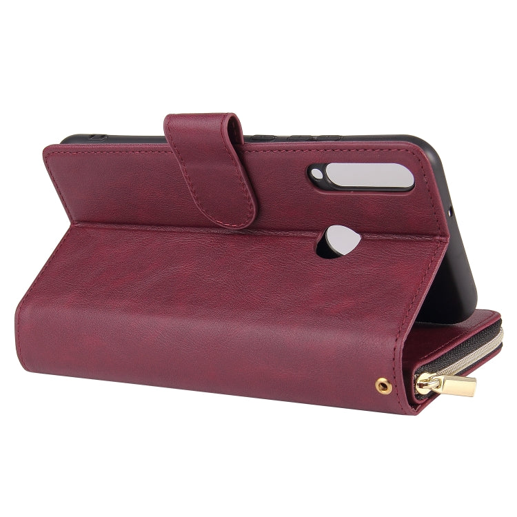 For Huawei P40 Lite E Zipper Wallet Bag Horizontal Flip PU Leather Case with Holder & 9 Card Slots & Wallet & Lanyard & Photo Frame