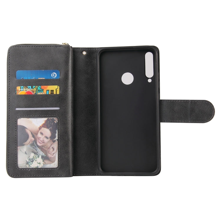 For Huawei P40 Lite E Zipper Wallet Bag Horizontal Flip PU Leather Case with Holder & 9 Card Slots & Wallet & Lanyard & Photo Frame