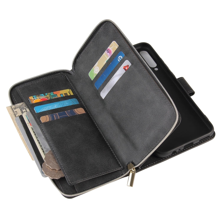 For Huawei P40 Lite E Zipper Wallet Bag Horizontal Flip PU Leather Case with Holder & 9 Card Slots & Wallet & Lanyard & Photo Frame