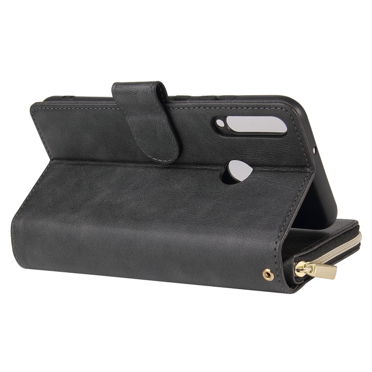 For Huawei P40 Lite E Zipper Wallet Bag Horizontal Flip PU Leather Case with Holder & 9 Card Slots & Wallet & Lanyard & Photo Frame