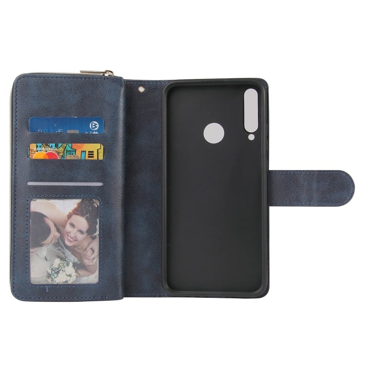 For Huawei P40 Lite E Zipper Wallet Bag Horizontal Flip PU Leather Case with Holder & 9 Card Slots & Wallet & Lanyard & Photo Frame