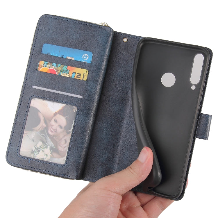 For Huawei P40 Lite E Zipper Wallet Bag Horizontal Flip PU Leather Case with Holder & 9 Card Slots & Wallet & Lanyard & Photo Frame