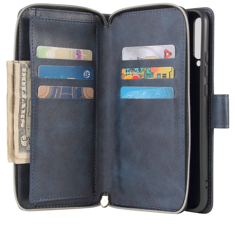 For Huawei P40 Lite E Zipper Wallet Bag Horizontal Flip PU Leather Case with Holder & 9 Card Slots & Wallet & Lanyard & Photo Frame
