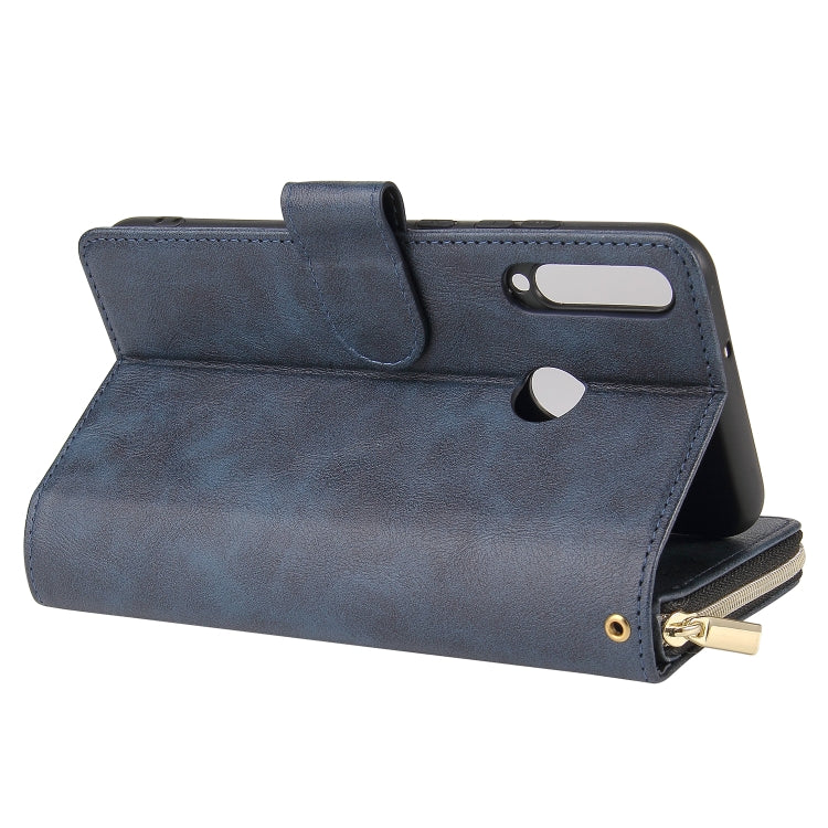 For Huawei P40 Lite E Zipper Wallet Bag Horizontal Flip PU Leather Case with Holder & 9 Card Slots & Wallet & Lanyard & Photo Frame