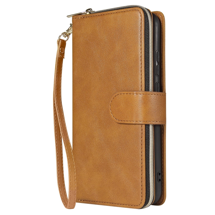 For Huawei P40 Lite E Zipper Wallet Bag Horizontal Flip PU Leather Case with Holder & 9 Card Slots & Wallet & Lanyard & Photo Frame