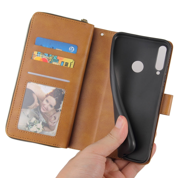 For Huawei P40 Lite E Zipper Wallet Bag Horizontal Flip PU Leather Case with Holder & 9 Card Slots & Wallet & Lanyard & Photo Frame