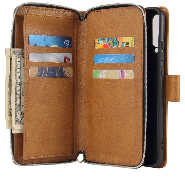 For Huawei P40 Lite E Zipper Wallet Bag Horizontal Flip PU Leather Case with Holder & 9 Card Slots & Wallet & Lanyard & Photo Frame