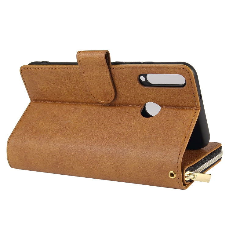 For Huawei P40 Lite E Zipper Wallet Bag Horizontal Flip PU Leather Case with Holder & 9 Card Slots & Wallet & Lanyard & Photo Frame