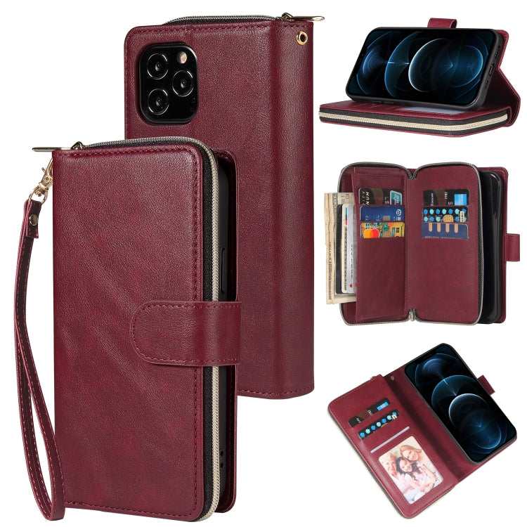 For iPhone 12 Pro Max Zipper Wallet Bag Horizontal Flip PU Leather Case with Holder & 9 Card Slots & Wallet & Lanyard & Photo Frame