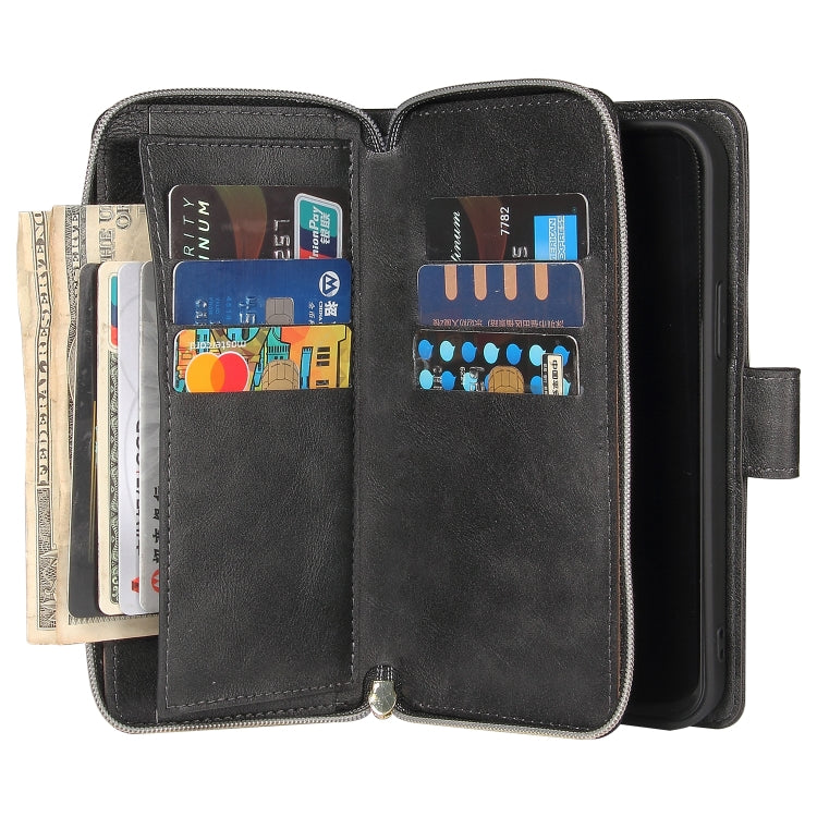 For iPhone 12 Pro Max Zipper Wallet Bag Horizontal Flip PU Leather Case with Holder & 9 Card Slots & Wallet & Lanyard & Photo Frame