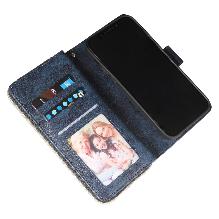 For iPhone 12 Pro Max Zipper Wallet Bag Horizontal Flip PU Leather Case with Holder & 9 Card Slots & Wallet & Lanyard & Photo Frame